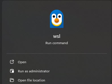 WSL in the start menu